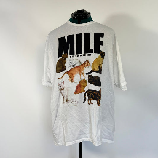 "Man I Love Felines," White Graphic Tee