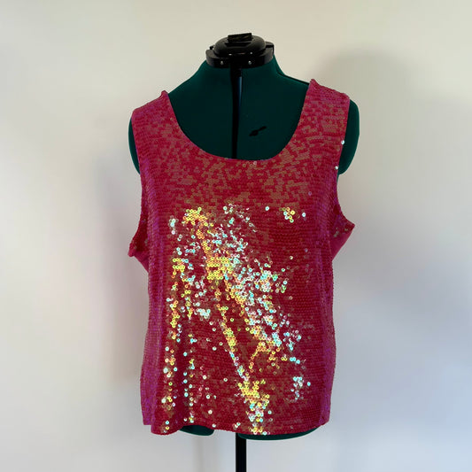 Vintage Hot Pink Sleeveless Knit Sequin Top