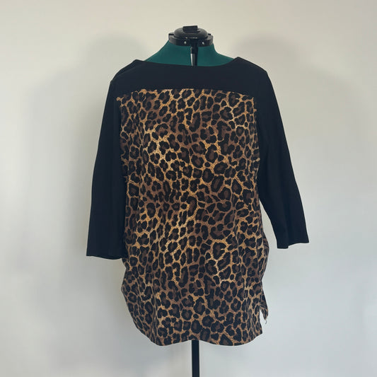 Leopard Print and Black Colorblocked 3/4 Sleeve Shirt