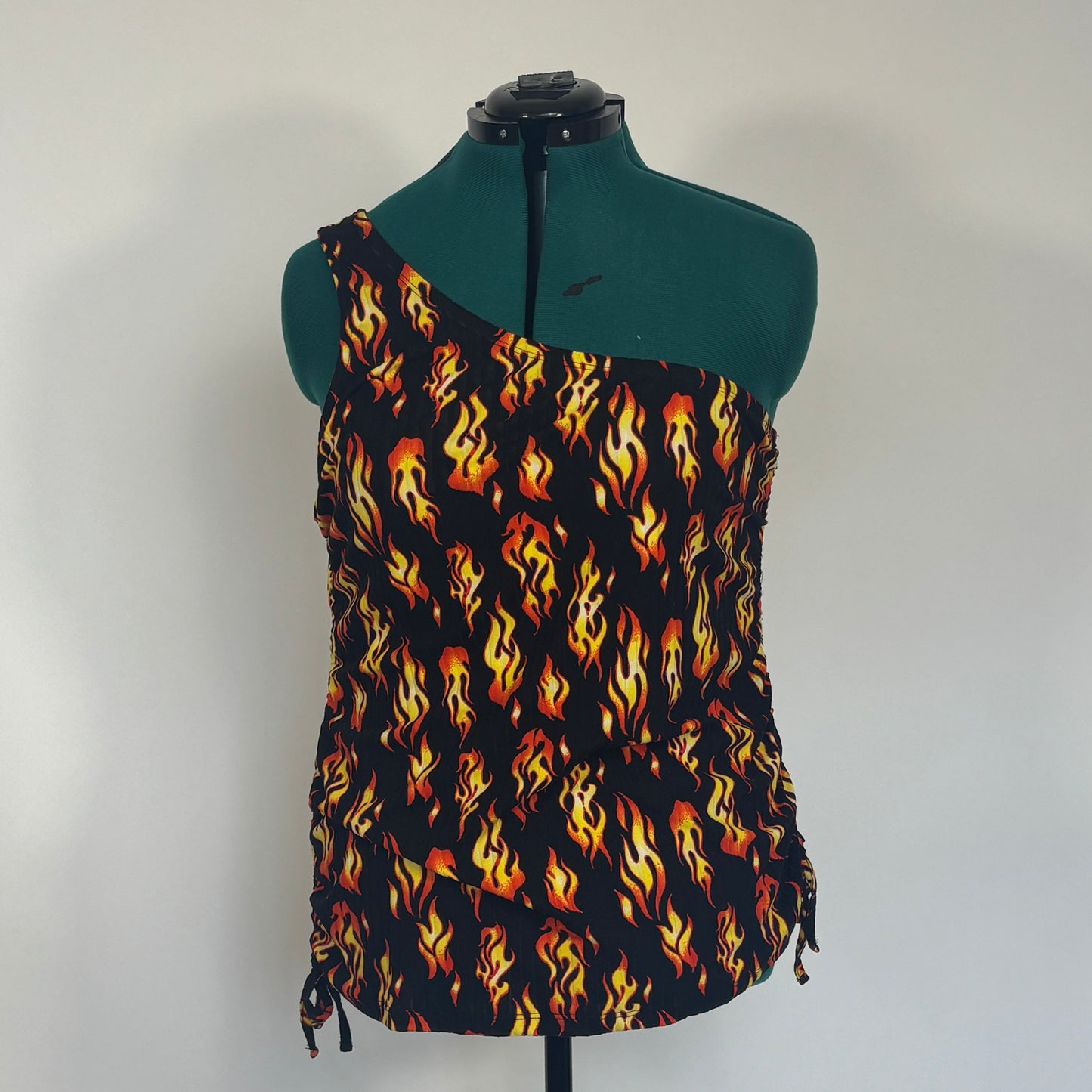 Flame Print Ribbed One Shoulder Top NWT