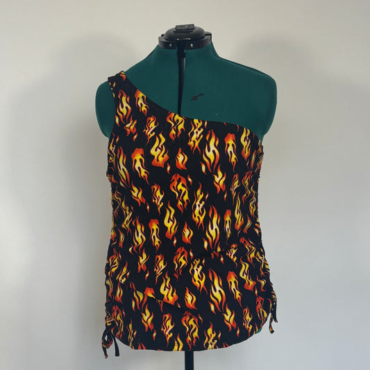 Flame Print Ribbed One Shoulder Top NWT