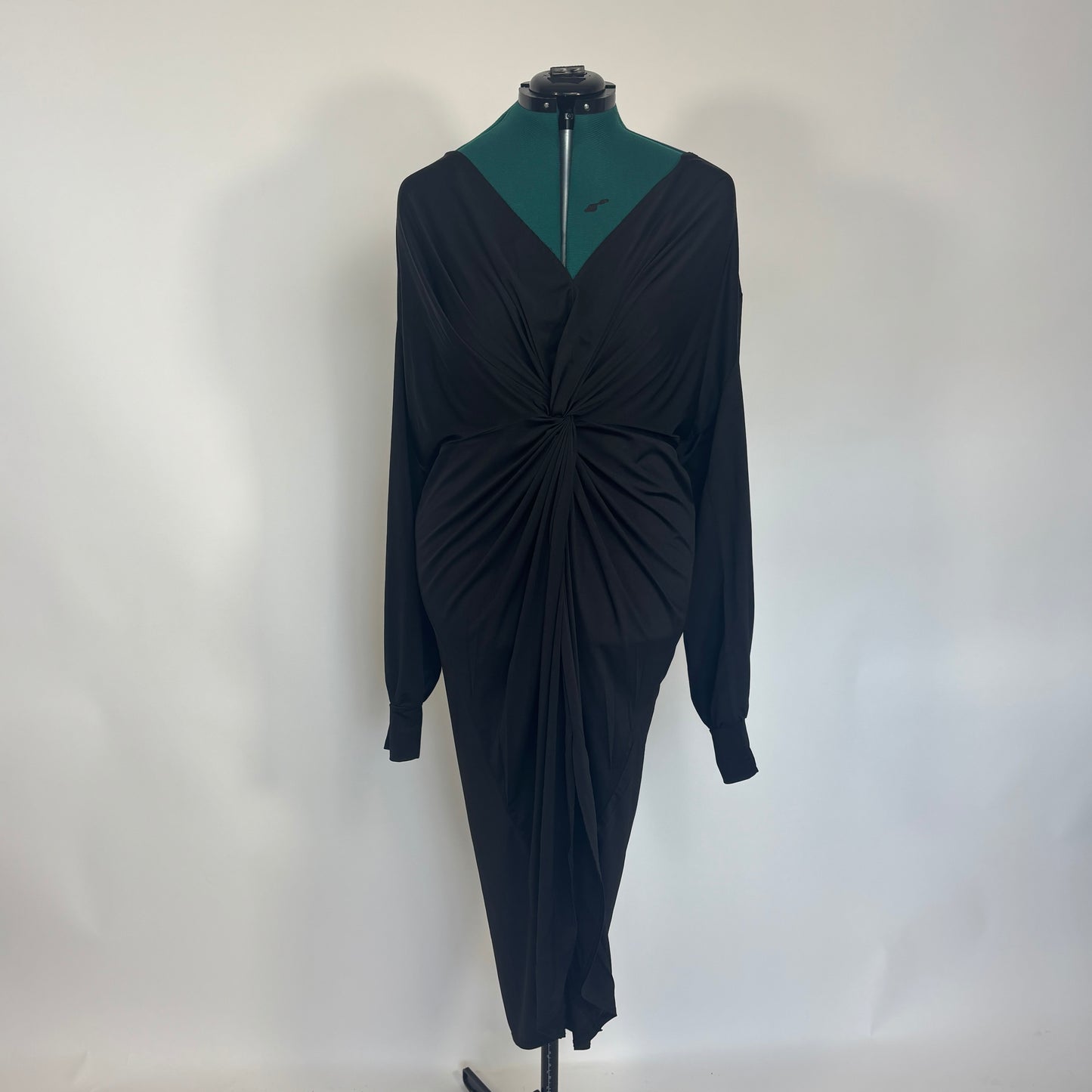 Boohoo Black Long Sleeve Ruched Midi Dress NWT