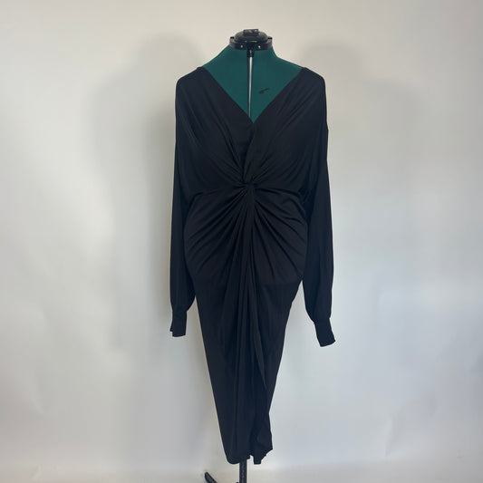 Boohoo Black Long Sleeve Ruched Midi Dress NWT