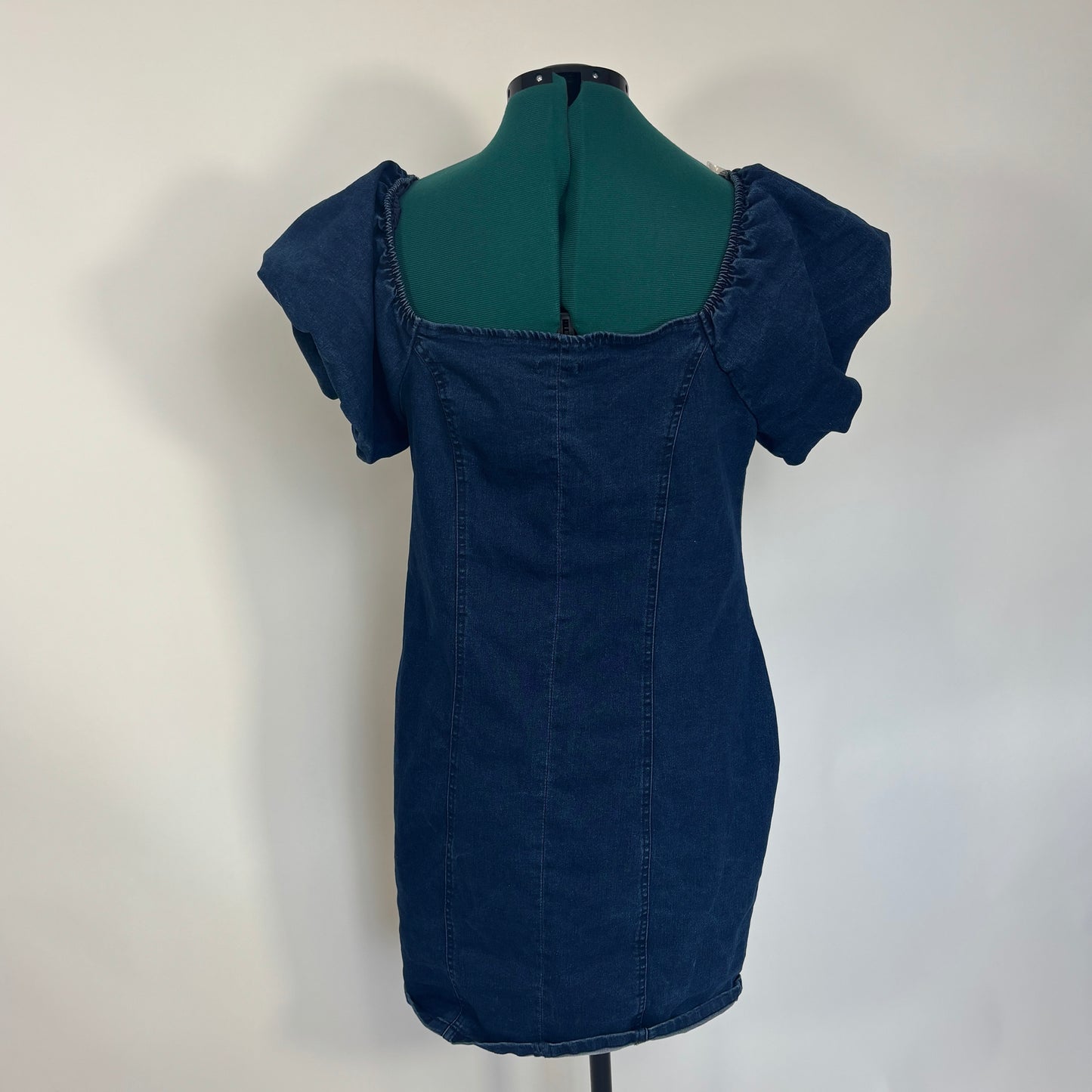 Denim Button Front Puff Sleeve Mini Dress