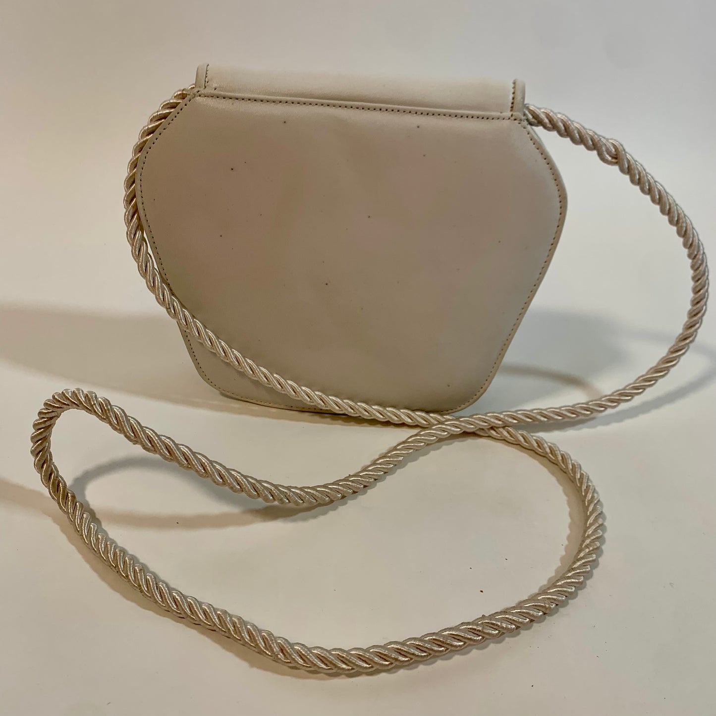 Susan Reade Vintage Crossbody White Leather Polka Dot Purse