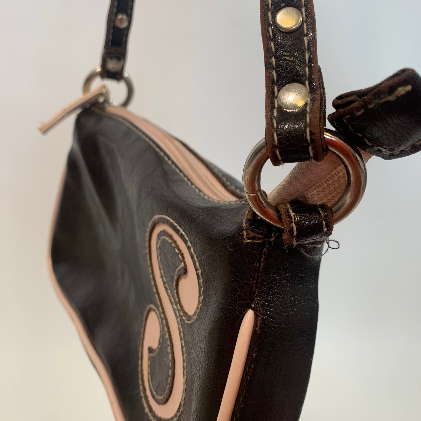 Limited Too Vintage Letter "S" Black Leather Shoulder Purse