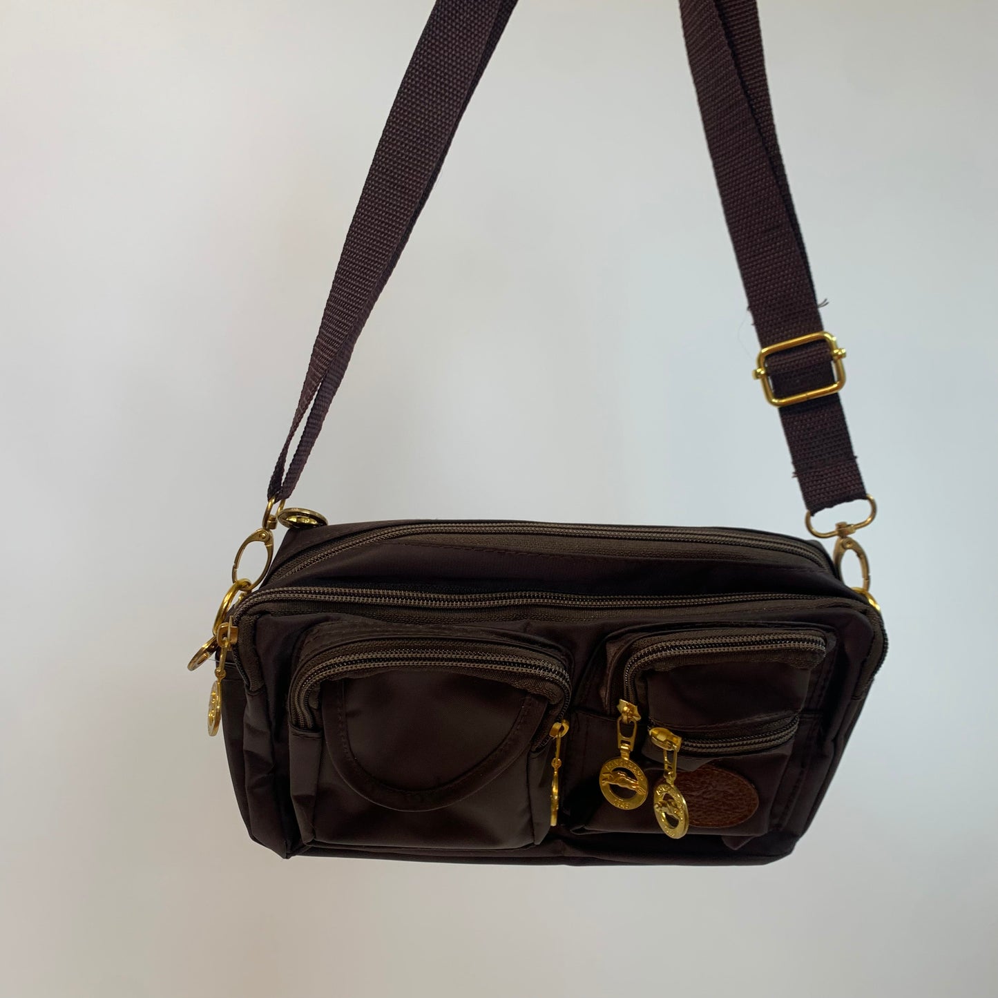 Longchamp Vintage Brown and Gold. Convertible Crossbody and Fanny Pack Purse