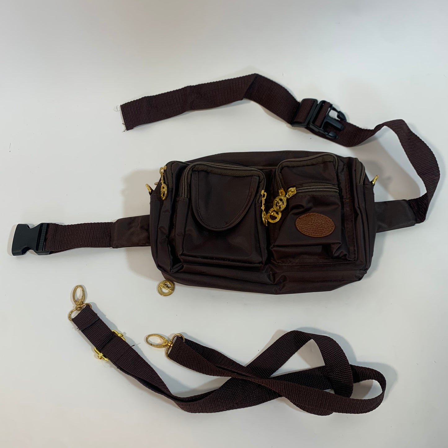 Longchamp Vintage Brown and Gold. Convertible Crossbody and Fanny Pack Purse