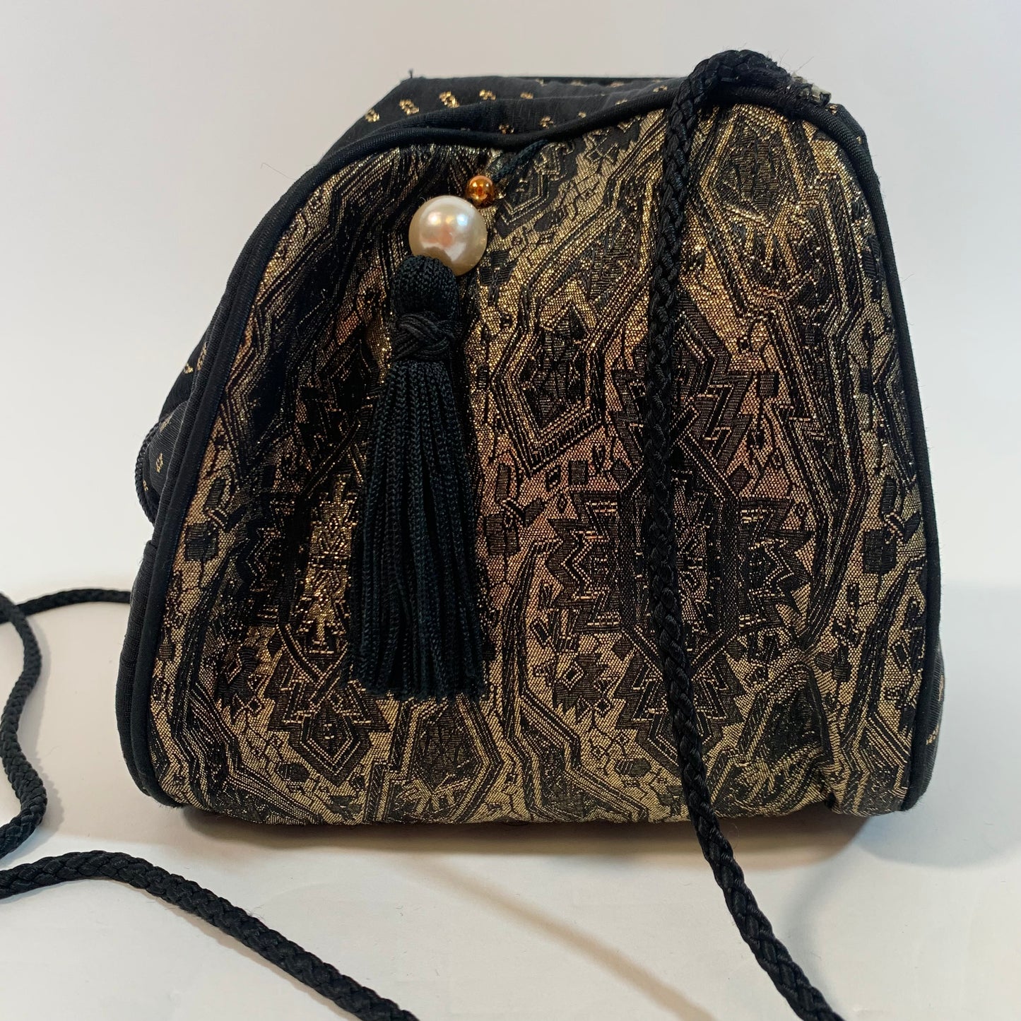 Whiting & Davis Vintage International Black and Gold Mini Bag Purse