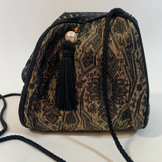 Whiting & Davis Vintage International Black and Gold Mini Bag Purse