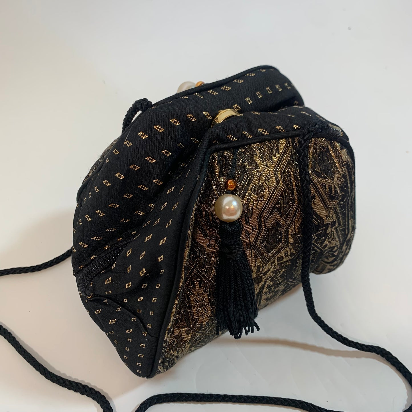 Whiting & Davis Vintage International Black and Gold Mini Bag Purse