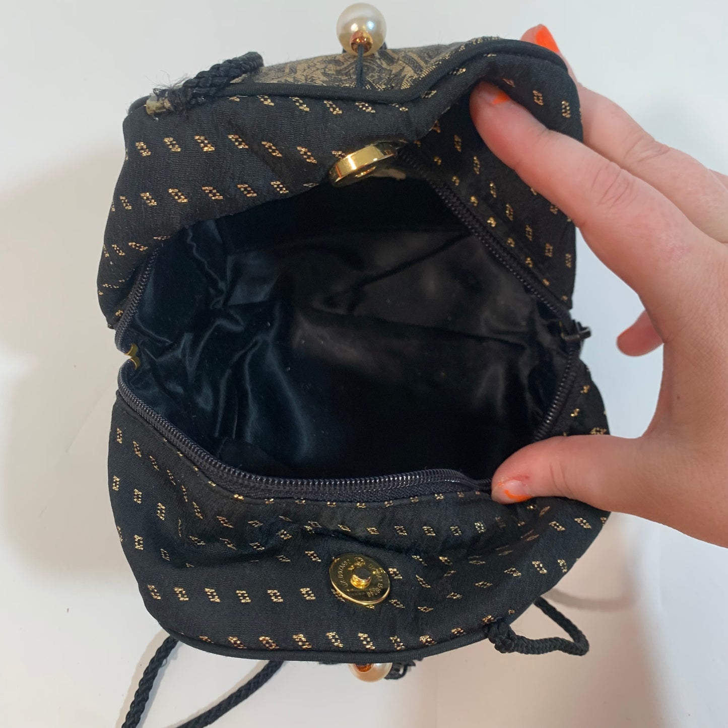 Whiting & Davis Vintage International Black and Gold Mini Bag Purse