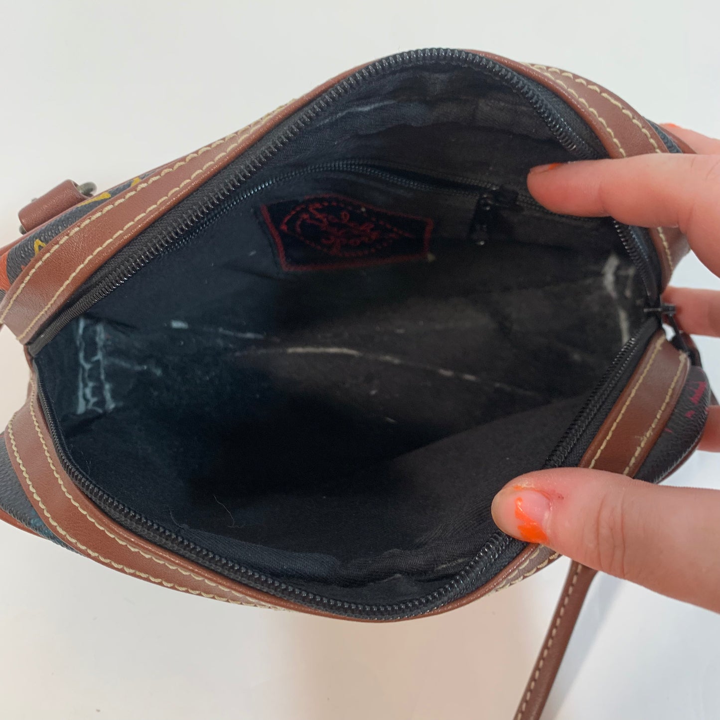 Carlos Falchi Vintage Sport Black Red Grafitti Print Crossbody Bag