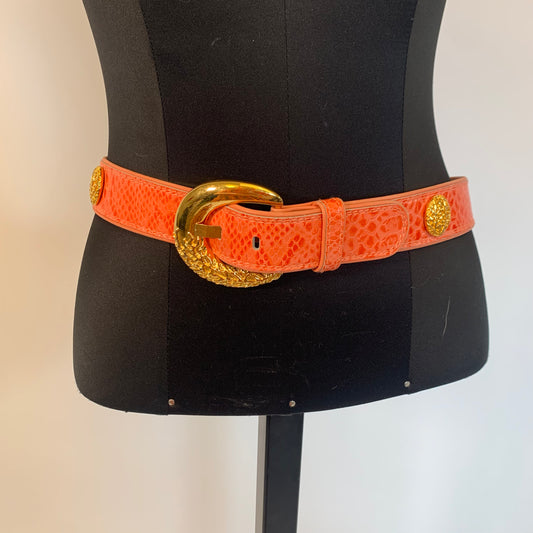 38" Vintage Escada Coral Snakeskin Leather Belt