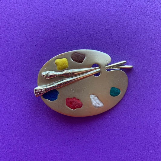 Vintage AJC Paint Palette Brooch Pin Gold-Toned Enamel