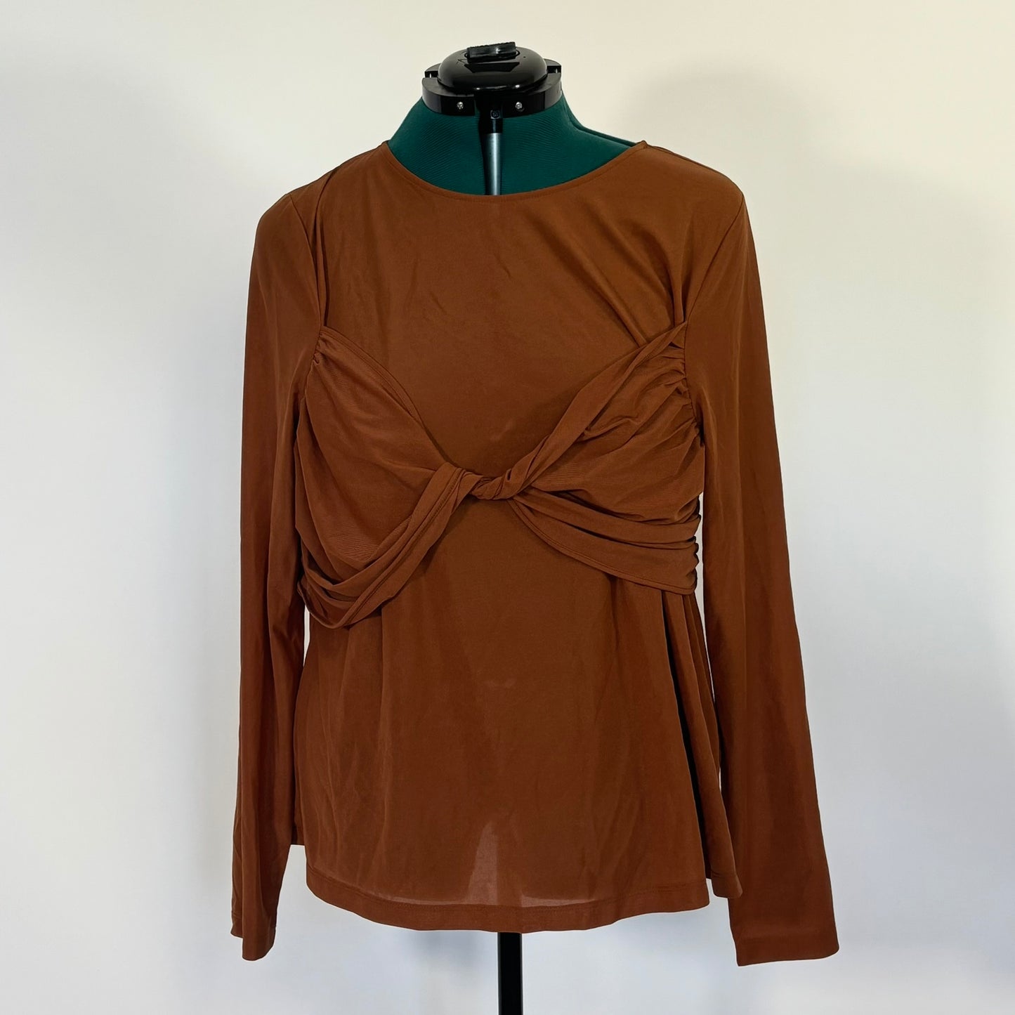 Eloquii Rust Long Sleeve Top with Twisted Chest Detail
