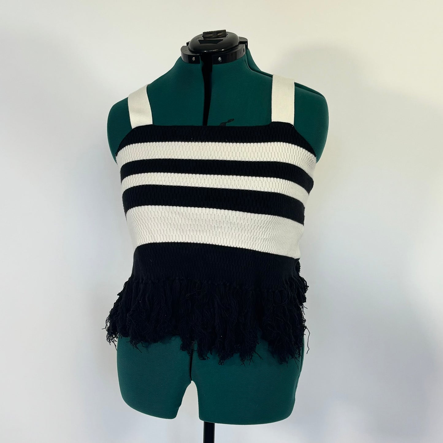 Eloquii Black and White Knit Fringe Tank