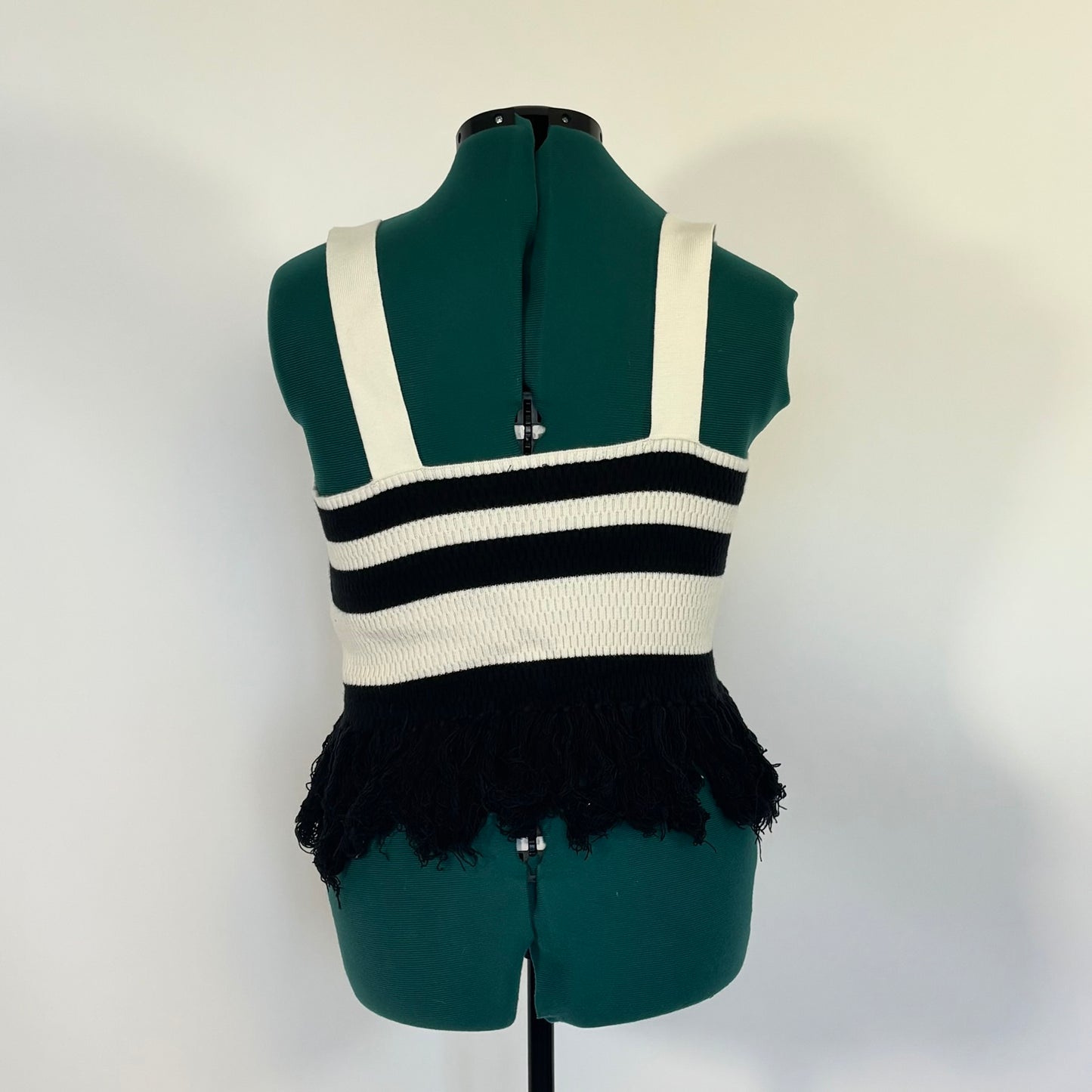 Eloquii Black and White Knit Fringe Tank