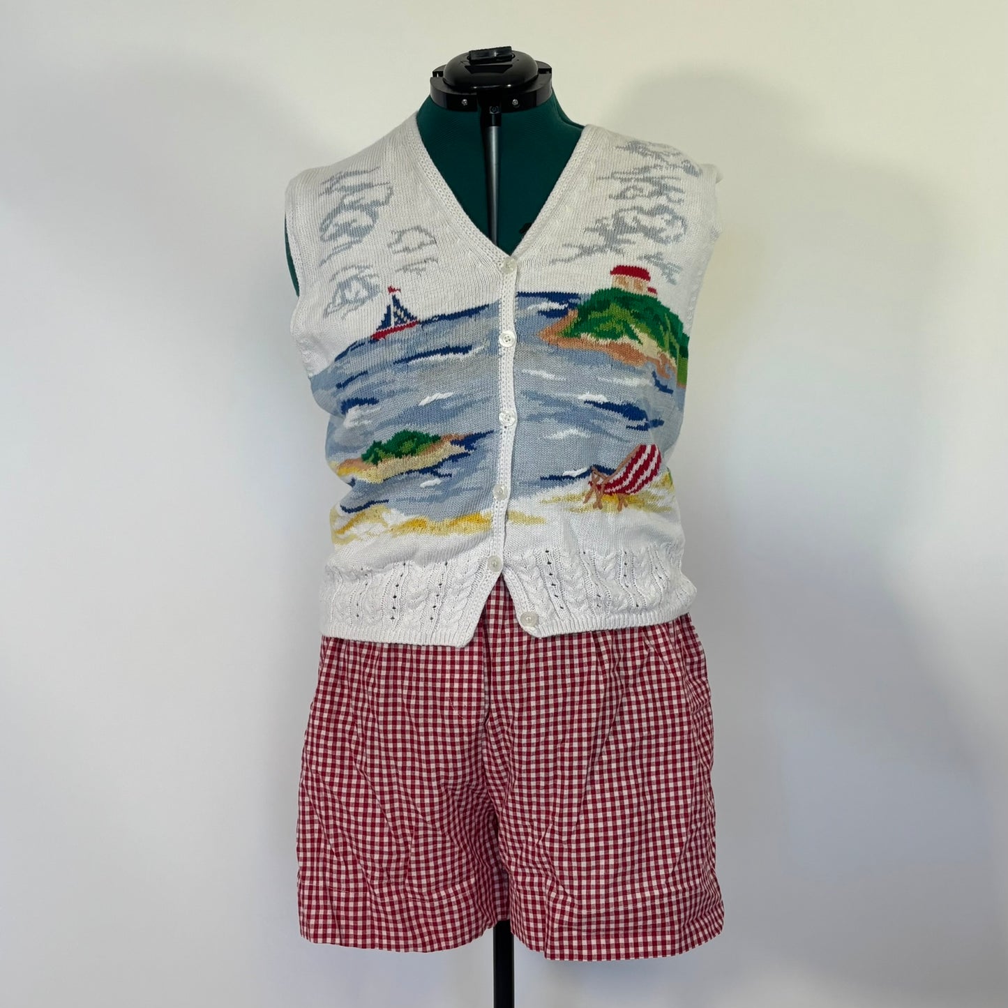 Vintage 90s Coastal Grandma Sleeveless Sweater Vest