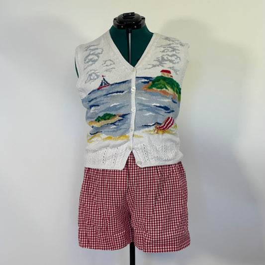 Vintage 90s Coastal Grandma Sleeveless Sweater Vest