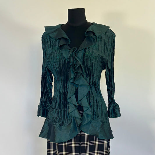 Vintage Emerald Pleated Ruffle Collar Top