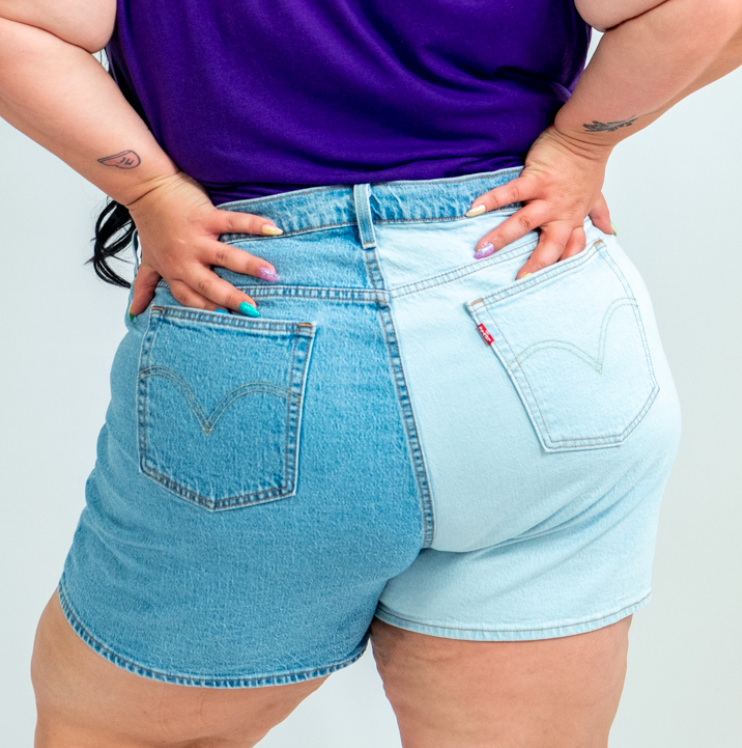 Two-Tone Light Colored Denim Shorts