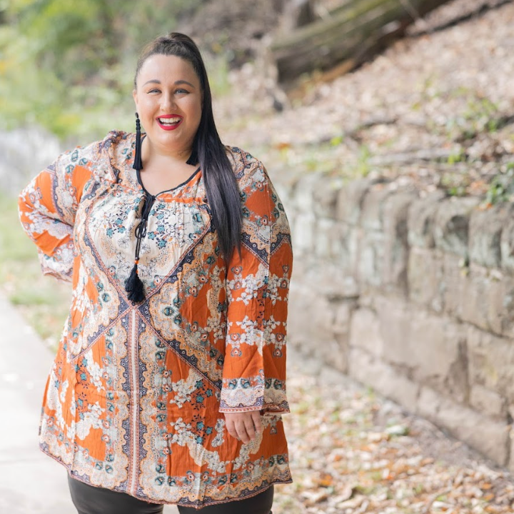 Orange Multicolor Printed Peasant Top NWT