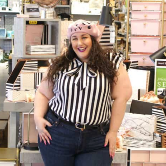 Black and White Stripe Pussy Bow Blouse with Short Flutter Sleeves