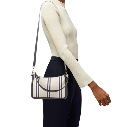 Kate Spade Hudson Striped Convertible Crossbody/ Shoulder Bag in Navy/ Cream
