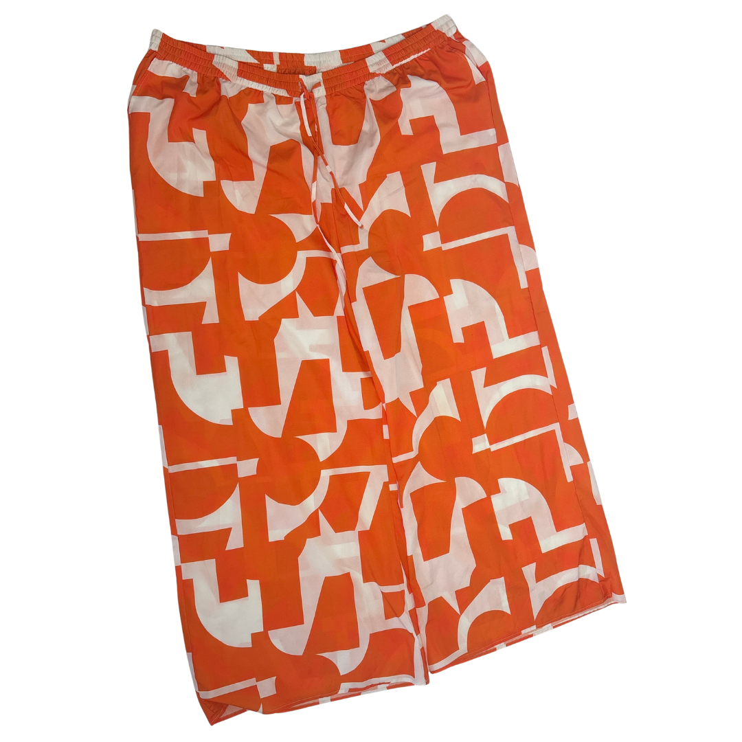 Boohoo Orange and White Geometric Print Wide Leg Pull-On Pants