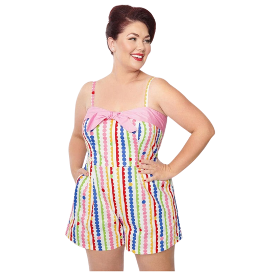 Unique Vintage Dotted Rainbow Print Romper