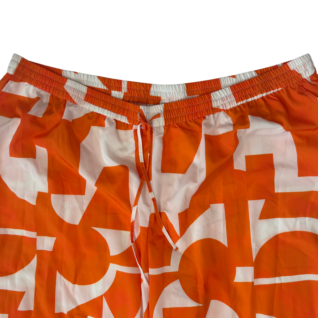 Boohoo Orange and White Geometric Print Wide Leg Pull-On Pants