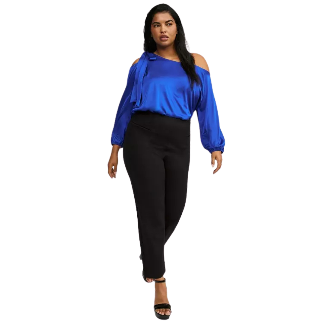 Torrid Blue Satin Off the Shoulder Long Sleeve Top
