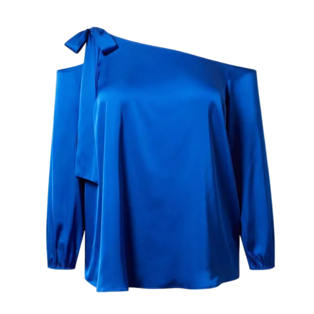 Torrid Blue Satin Off the Shoulder Long Sleeve Top