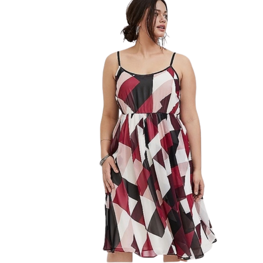 Torrid Burgundy and Pink Geometric Pattern Midi Dress