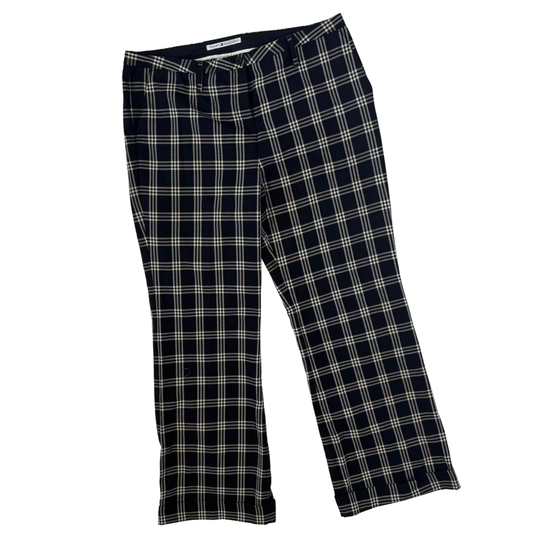 Tommy Hilfiger Black and White Windowpane Plaid Wide Leg Pants