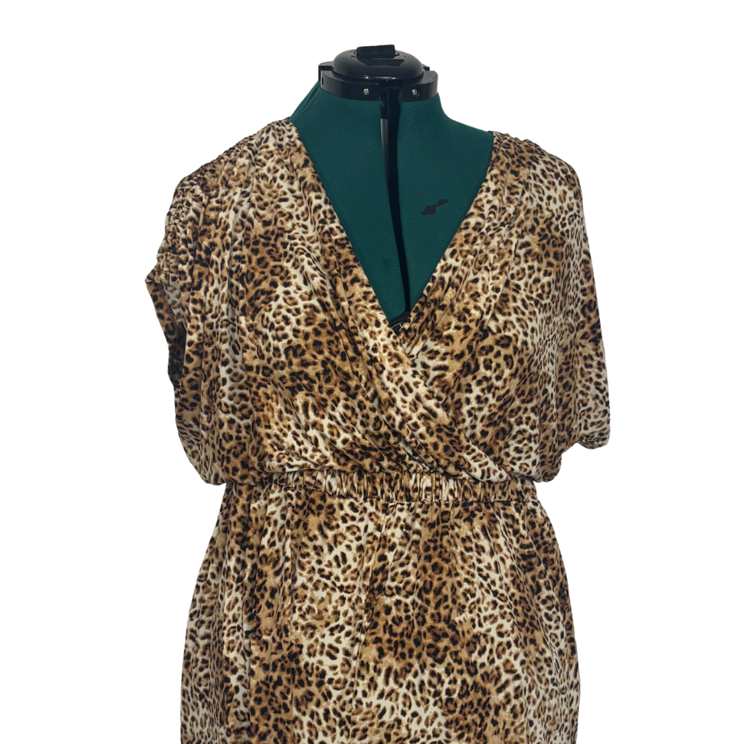 Lane Bryant Leopard Print Jumpsuit with Shoulder Ruching