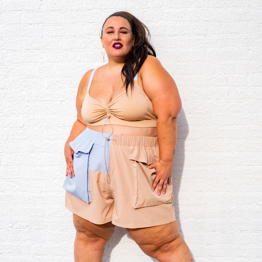Fabletics Tan and Pale Blue Cargo Shorts