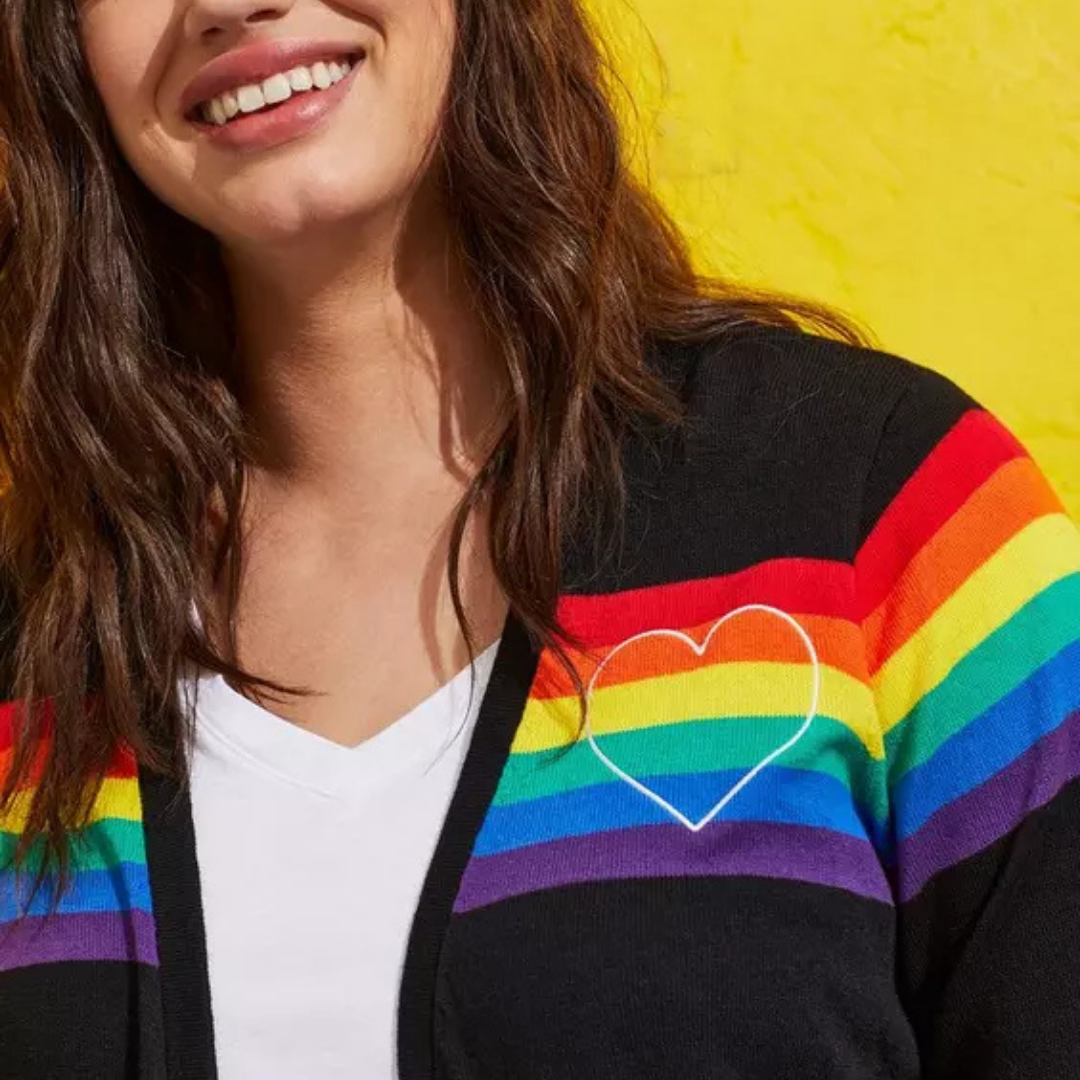 Torrid Black Cardigan Sweater with Rainbow Stripes