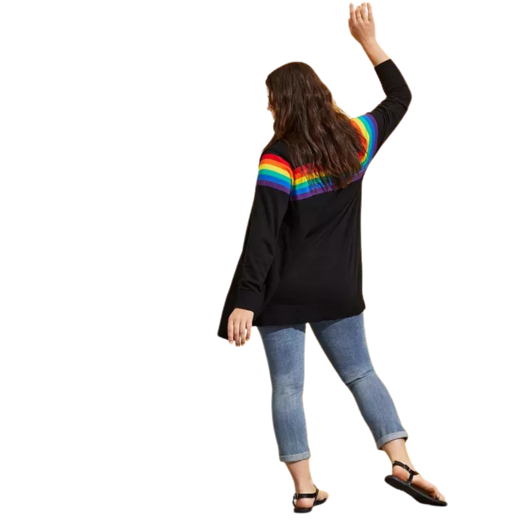 Torrid Black Cardigan Sweater with Rainbow Stripes