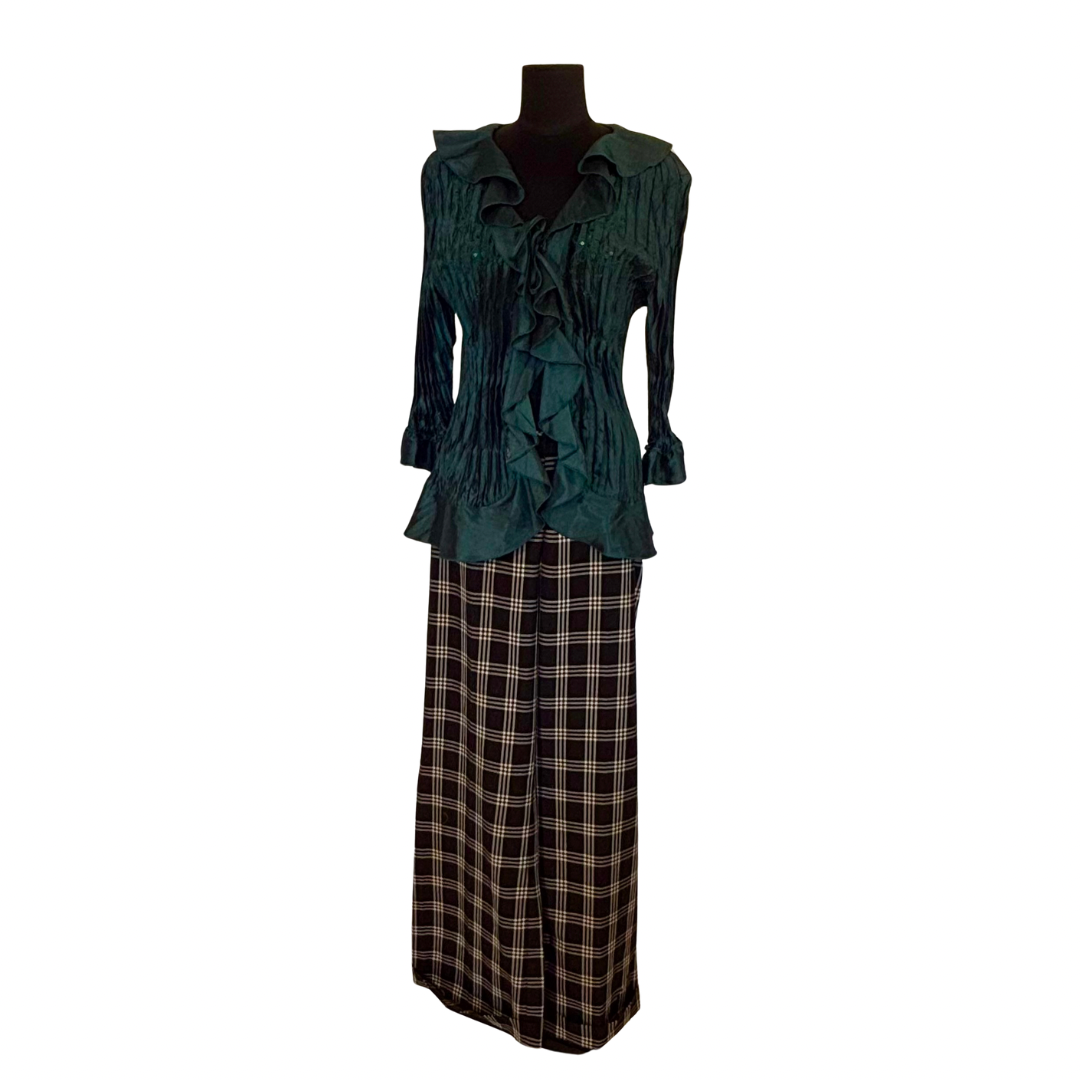 Tommy Hilfiger Black and White Windowpane Plaid Wide Leg Pants
