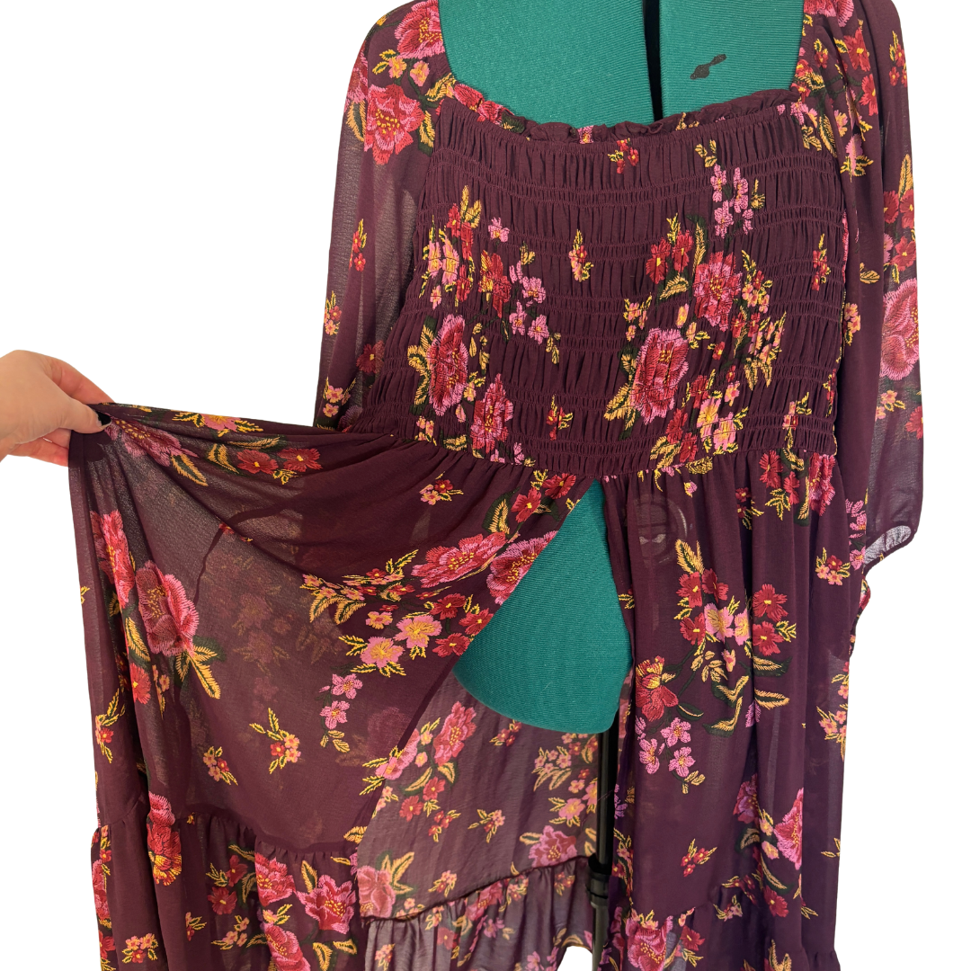 Torrid Burgundy Floral Split Front Tunic Top