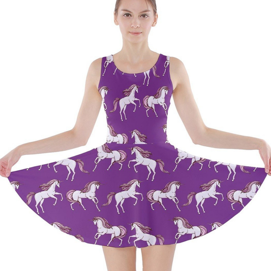 CowCow Purple Sleeveless Unicorn Print Skater Dress