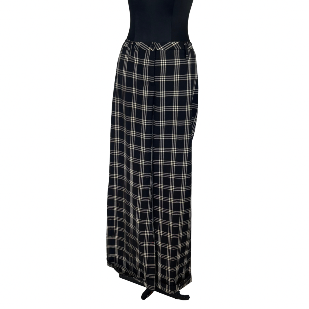 Tommy Hilfiger Black and White Windowpane Plaid Wide Leg Pants