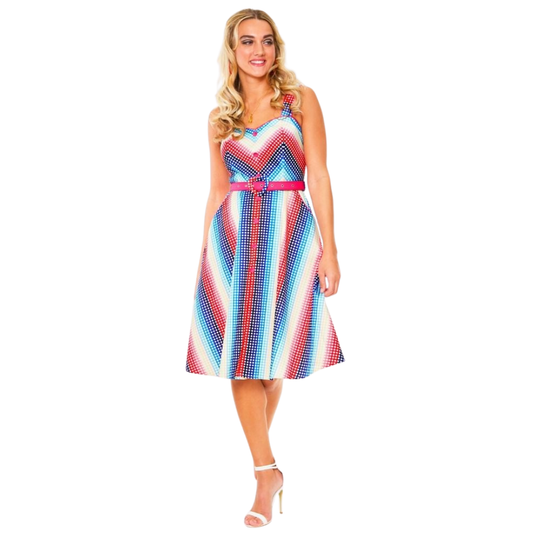 Rainbow Grid Print Pin-up Style Dress