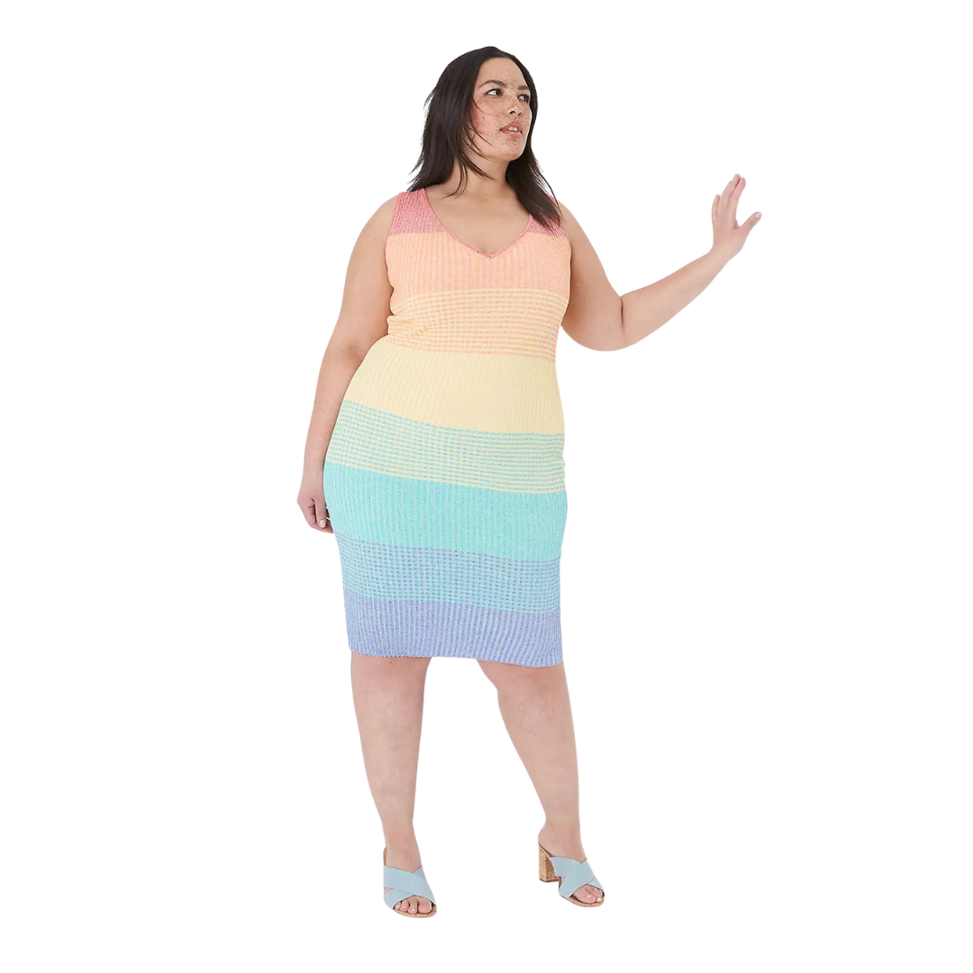 Lane Bryant Rainbow Striped Knit Midi Dress