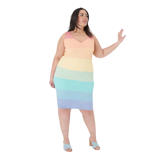 Lane Bryant Rainbow Striped Knit Midi Dress