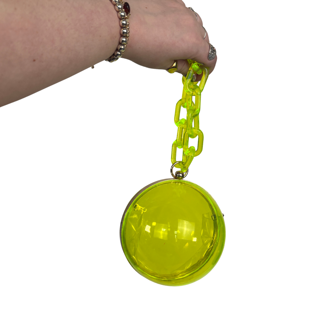 Neon Yellow Acrylic Ball Purse with Chunky Chain Strap