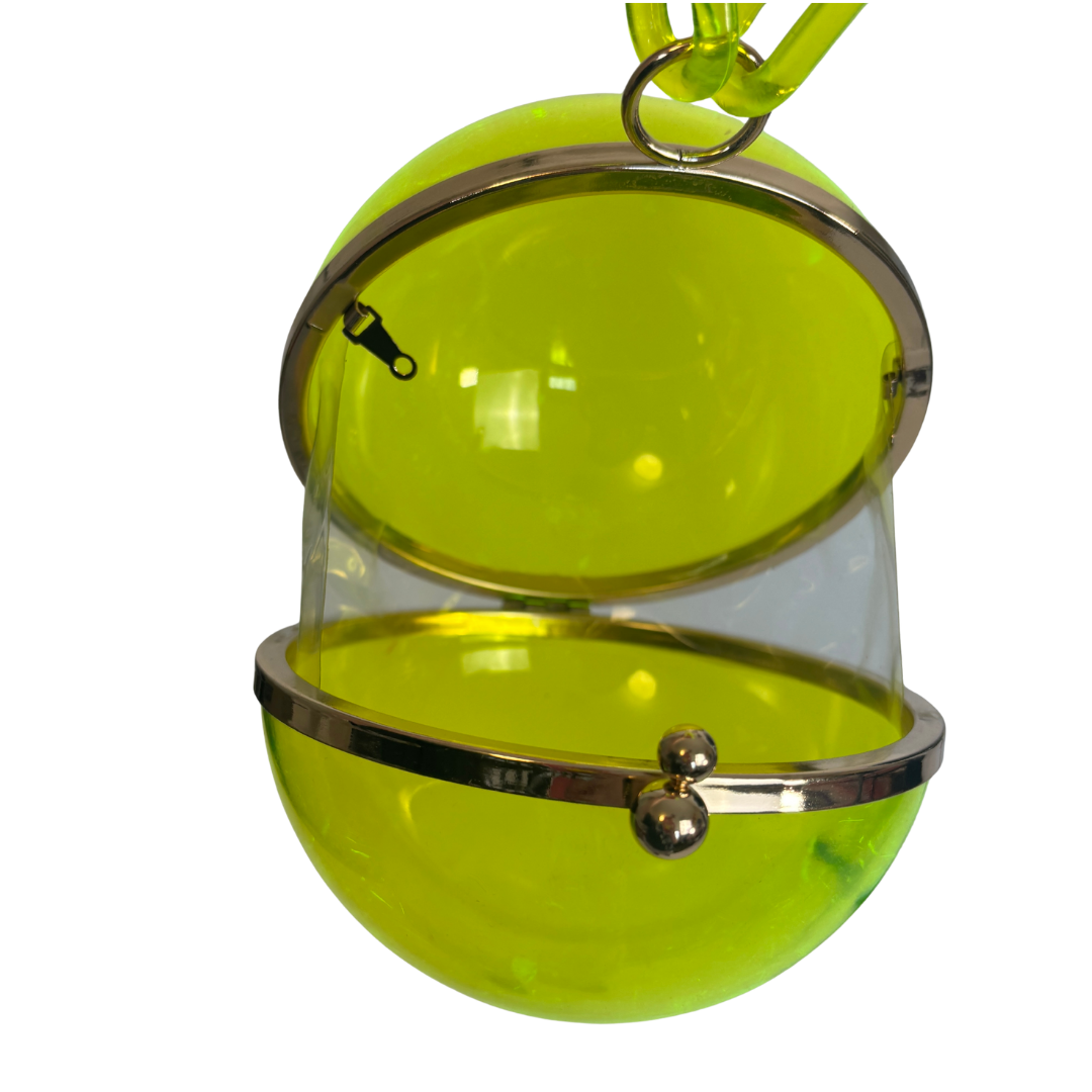 Neon Yellow Acrylic Ball Purse with Chunky Chain Strap