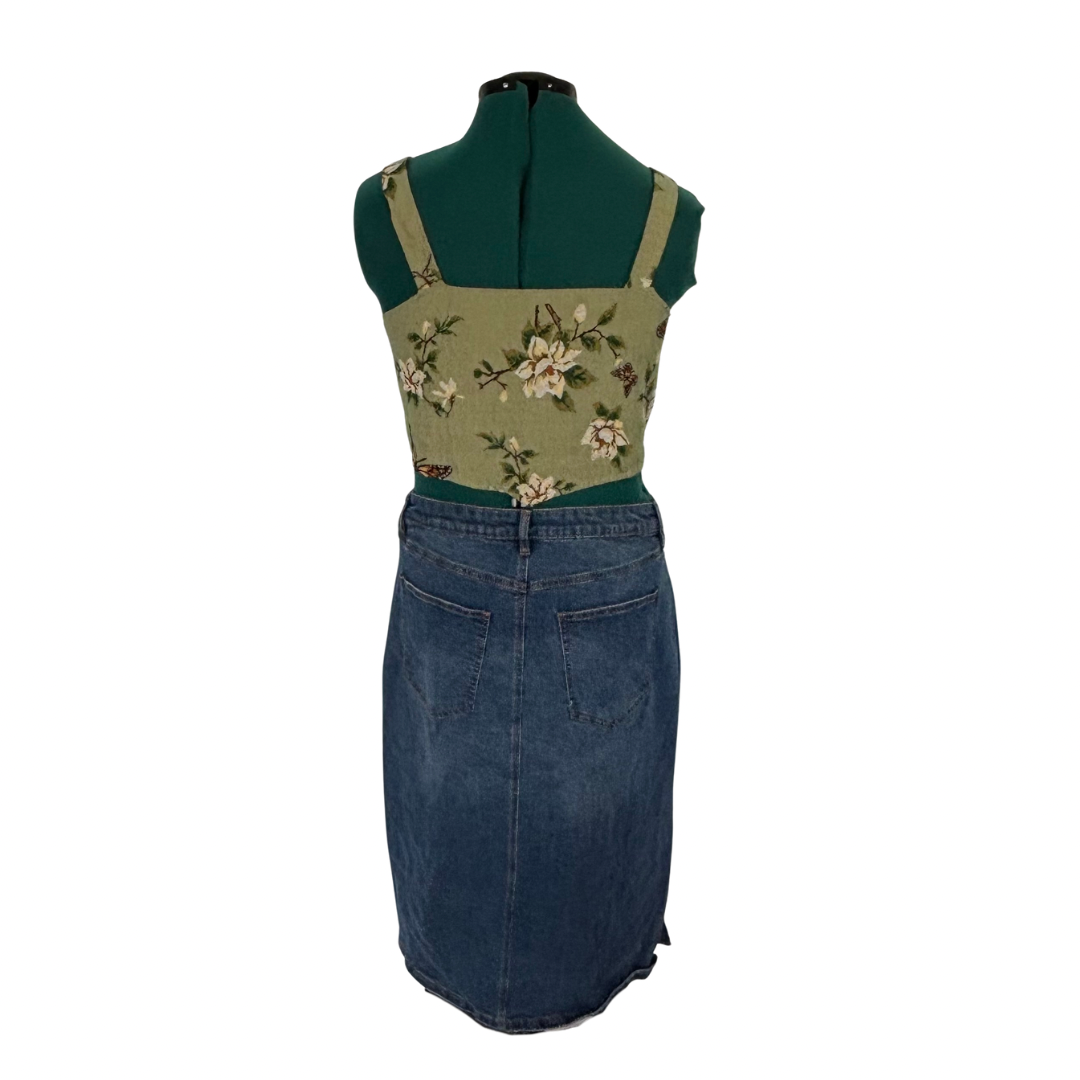 Sage Green Floral and Butterfly Tapestry Bustier
